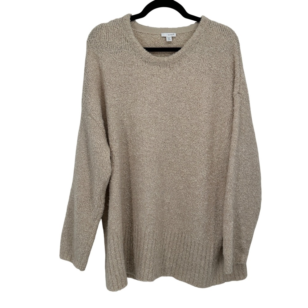 J Jill‎ Pure Jill Wool Blend Boucle Sweater Beige 1X Oversized Crew Neck